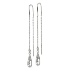 QE2067 Sterling Silver Polished Crystal Teardrop Threader Earrings