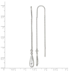 QE2067 Sterling Silver Polished Crystal Teardrop Threader Earrings