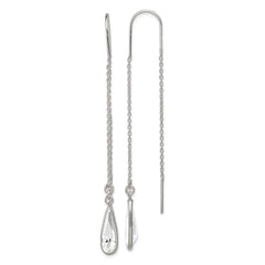 QE2067 Sterling Silver Polished Crystal Teardrop Threader Earrings