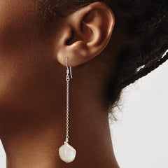 QE2098 Sterling Silver Polished White 12-13mm Coin Freshwater Cultured Pearl Dangle Earrings