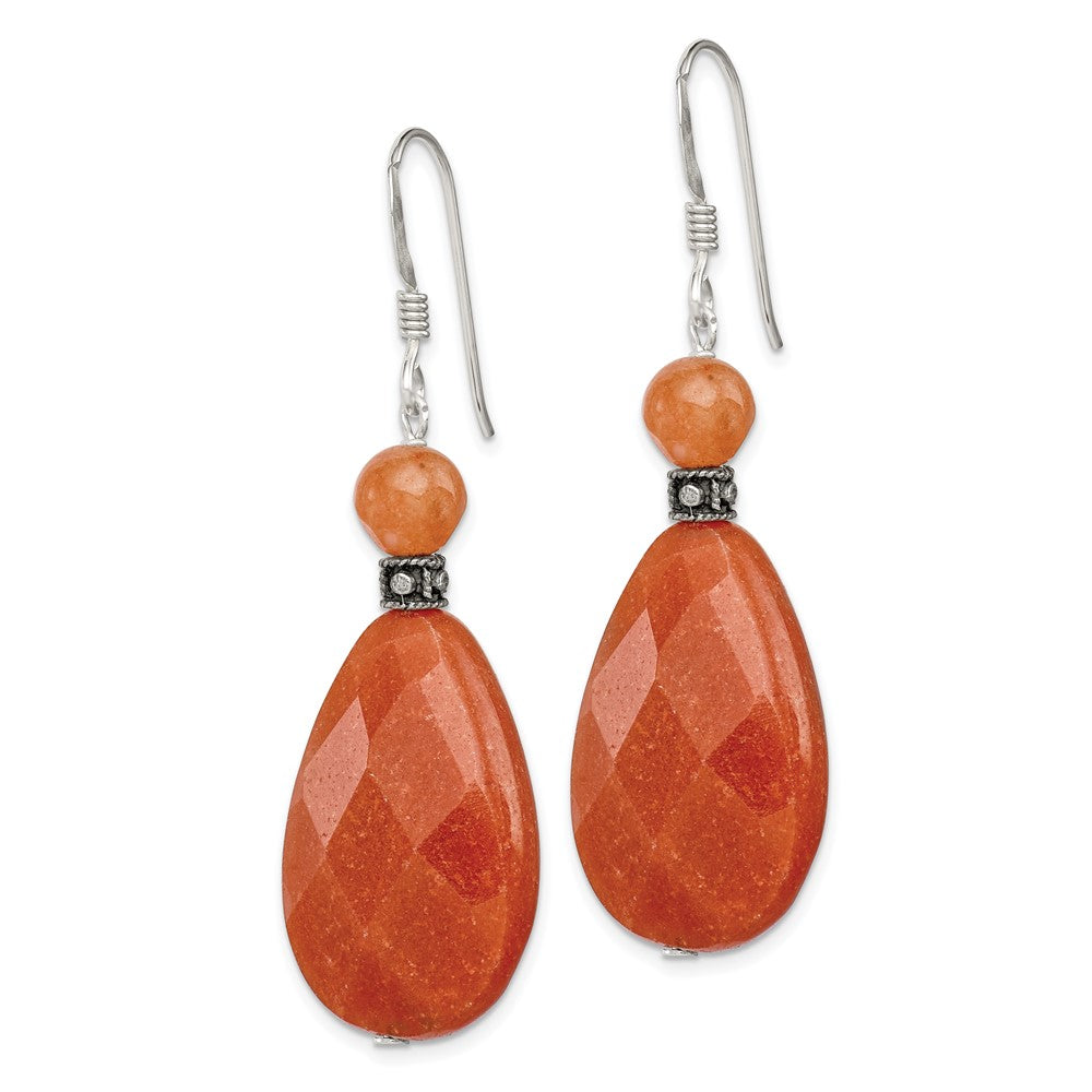 QE2129 Sterling Silver Polished & Antiqued Carnelian Teardrop Dangle Earrings