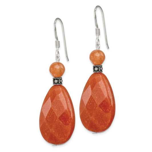 QE2129 Sterling Silver Polished & Antiqued Carnelian Teardrop Dangle Earrings