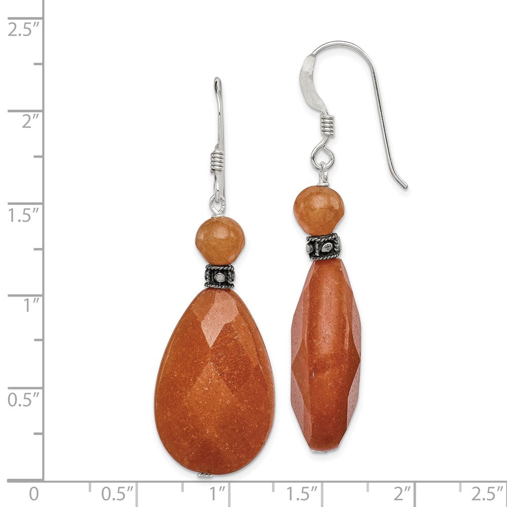 QE2129 Sterling Silver Polished & Antiqued Carnelian Teardrop Dangle Earrings