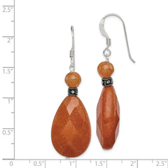 QE2129 Sterling Silver Polished & Antiqued Carnelian Teardrop Dangle Earrings
