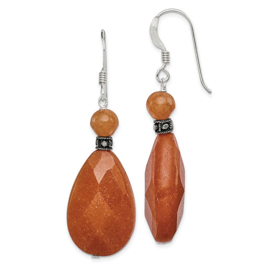 QE2129 Sterling Silver Polished & Antiqued Carnelian Teardrop Dangle Earrings