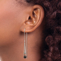 QE2184 Sterling Silver Polished Black Crystal Threader Earrings