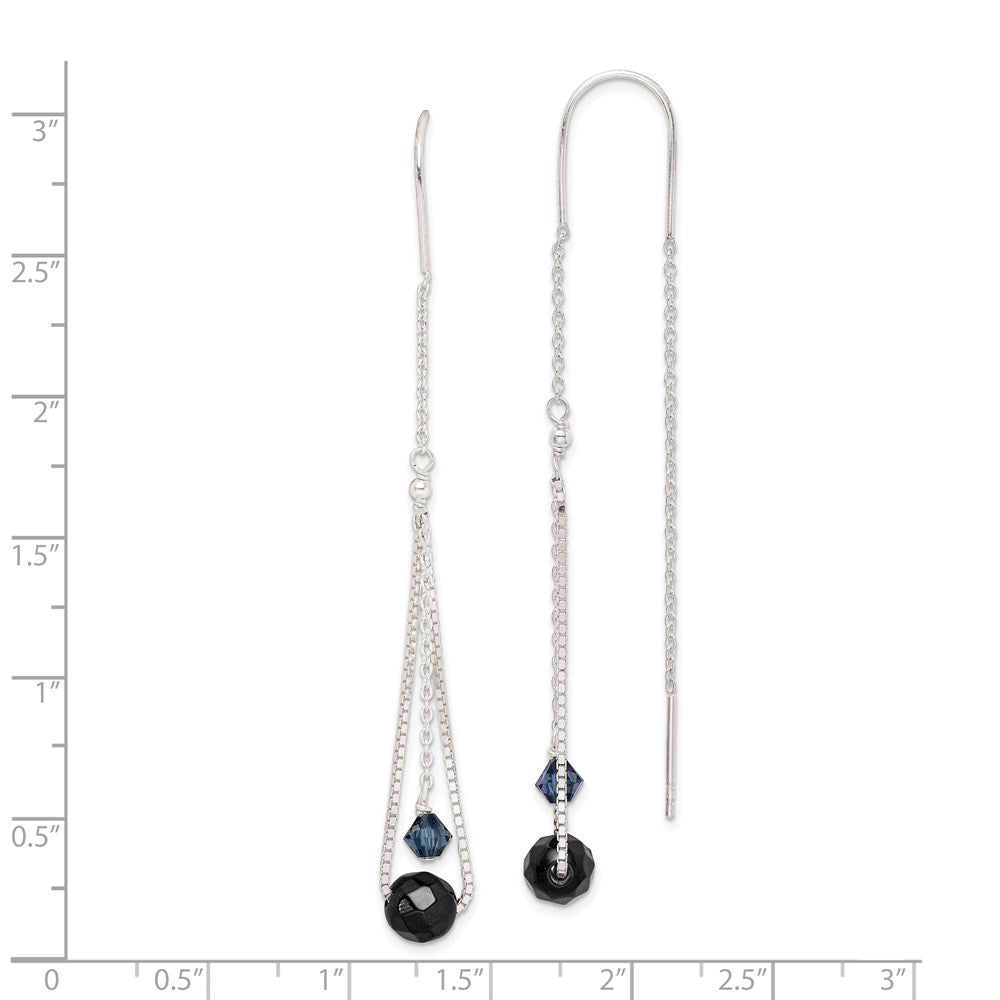QE2184 Sterling Silver Polished Black Crystal Threader Earrings