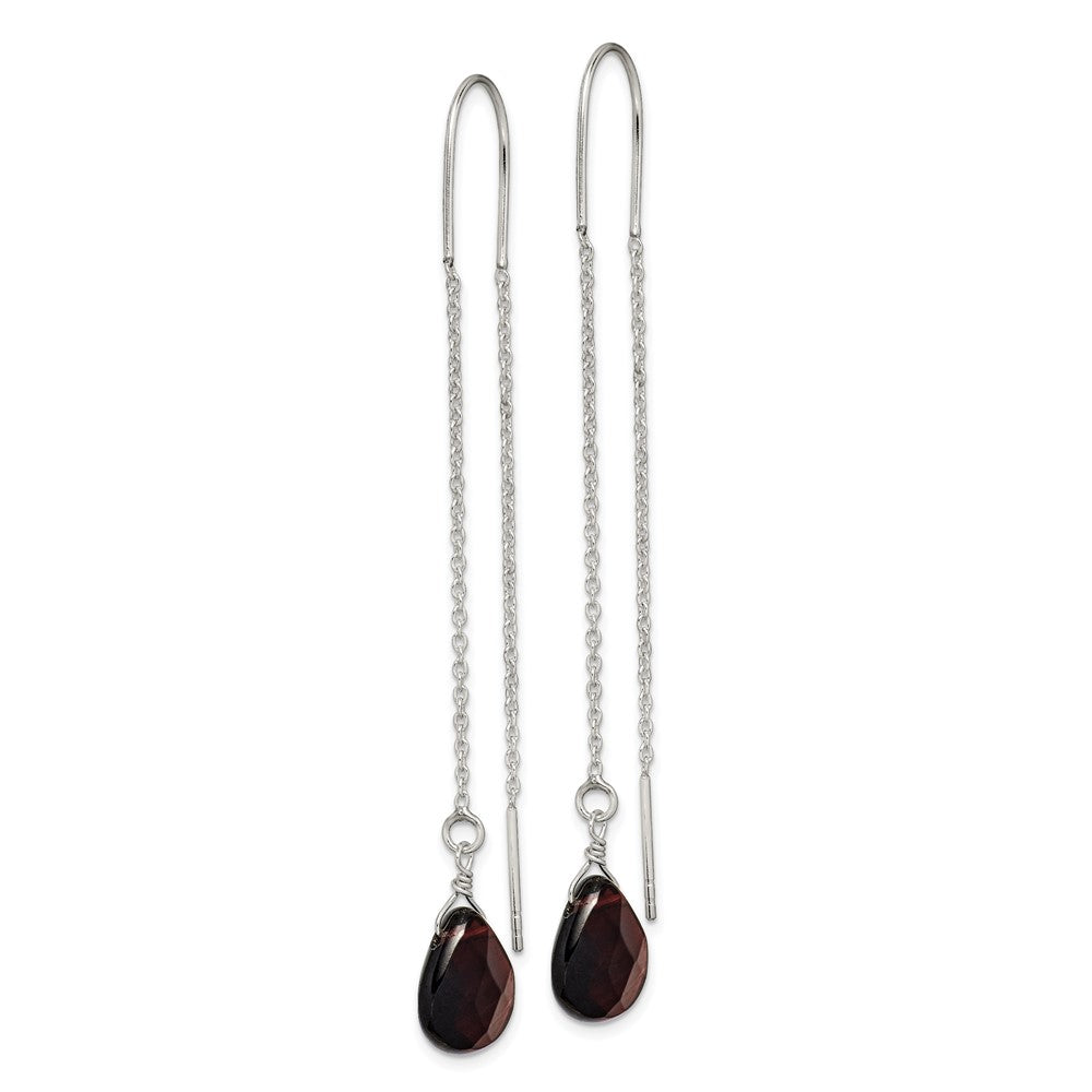 QE2188 Sterling Silver Polished Dark Olivine Crystal Teardrop Threader Earrings
