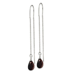 QE2188 Sterling Silver Polished Dark Olivine Crystal Teardrop Threader Earrings