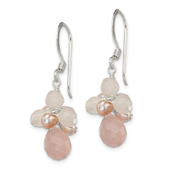 QE2209 Sterling Silver Rose Quartz and Pink Freshwater Cultured Pearl Dangle Earrings