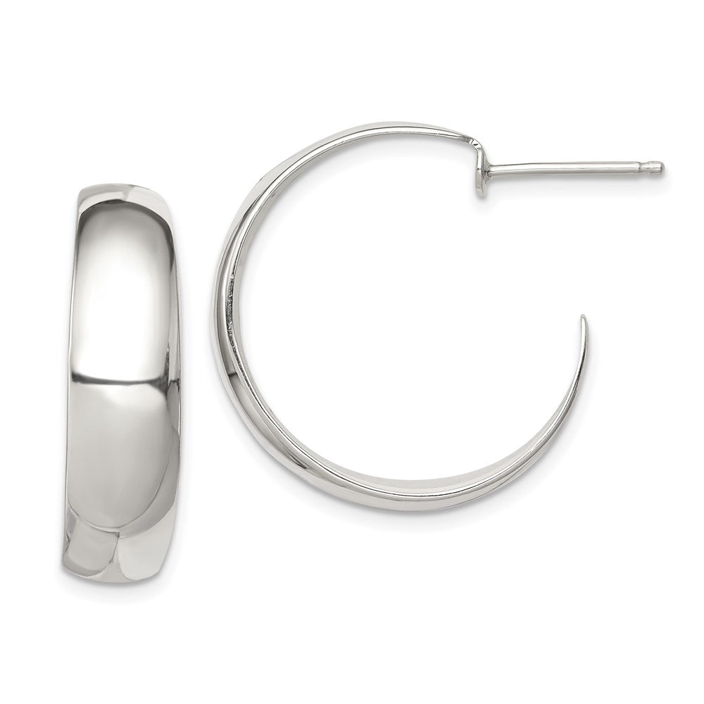 QE232 Sterling Silver Rhodium-plated Fancy J-Hoop Post Earrings