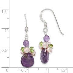 QE2326 Sterling Silver Amethyst, Peridot & Peach FWC Pearl Dangle Earrings