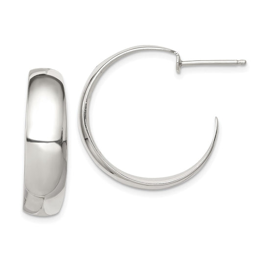 QE232 Sterling Silver Rhodium-plated Fancy J-Hoop Post Earrings