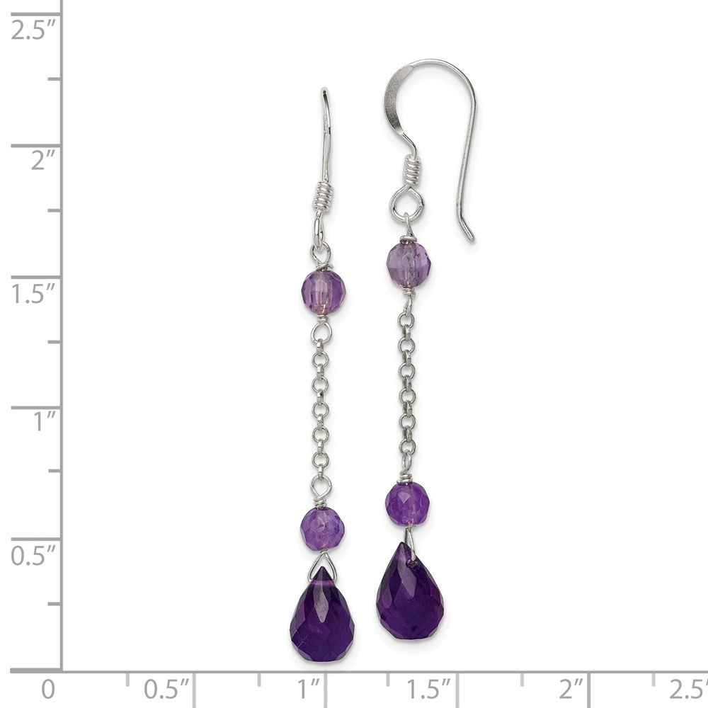 QE2352 Sterling Silver Polished Amethyst Teardrop Dangle Earrings