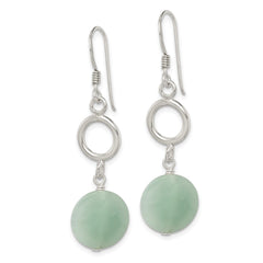 QE2370 Sterling Silver Polished Amazonite Circle Dangle Earrings