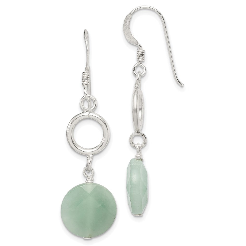 QE2370 Sterling Silver Polished Amazonite Circle Dangle Earrings
