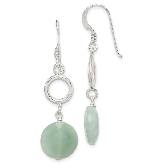 QE2370 Sterling Silver Polished Amazonite Circle Dangle Earrings
