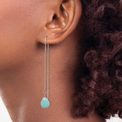 QE2543 Sterling Silver Polished Blue Agate Teardrop Threader Earrings