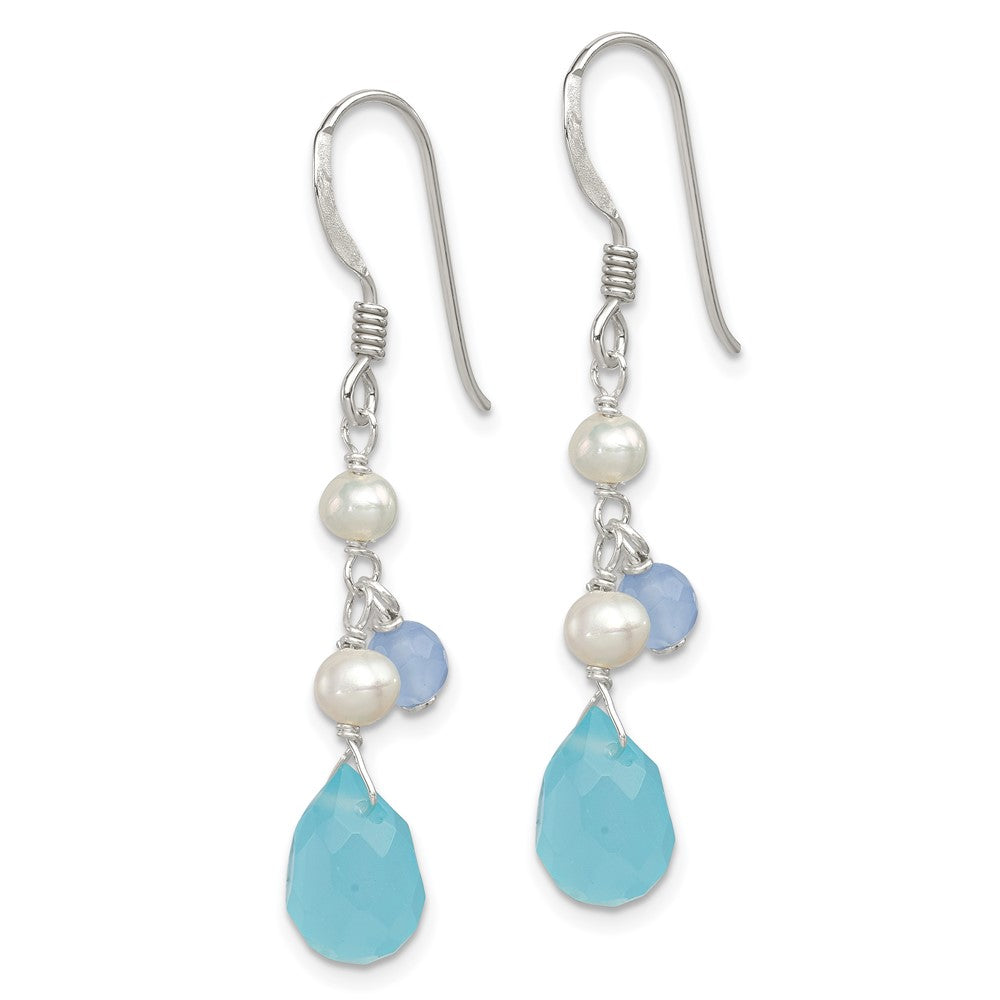 QE2559 Sterling Silver Blue Topaz/Blue Agate/FW Cultured Pearl Earrings