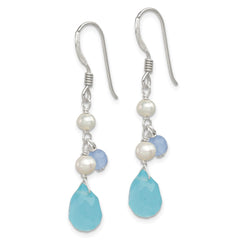 QE2559 Sterling Silver Blue Topaz/Blue Agate/FW Cultured Pearl Earrings