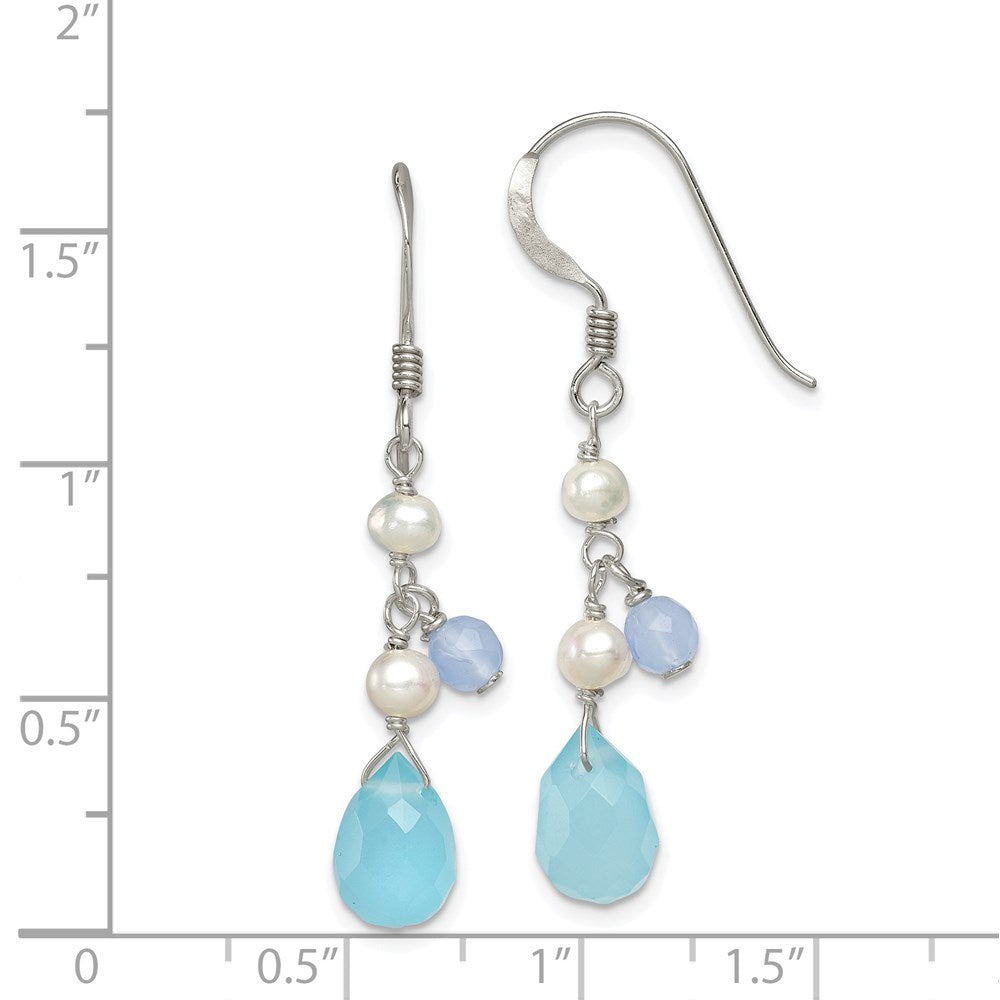 QE2559 Sterling Silver Blue Topaz/Blue Agate/FW Cultured Pearl Earrings