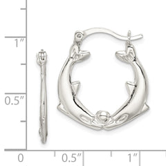 QE256 Sterling Silver Rhodium-plated Polished Dolphins Round Hoop Earrings