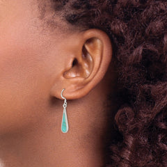QE2628 Sterling Silver Polished Turquoise Teardrop Dangle Earrings