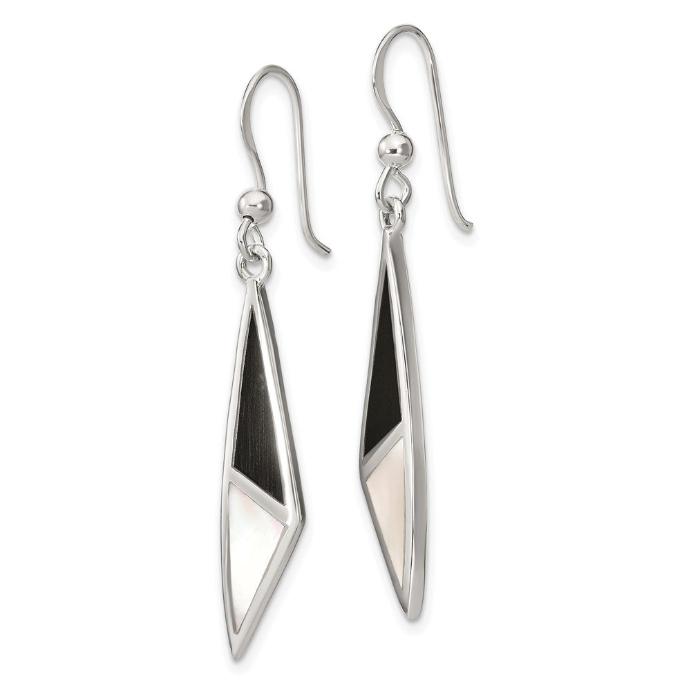 QE2726 Sterling Silver Polished Onyx & Mother of Pearl Dangle Earrings