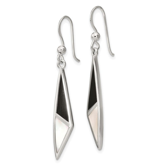 QE2726 Sterling Silver Polished Onyx & Mother of Pearl Dangle Earrings