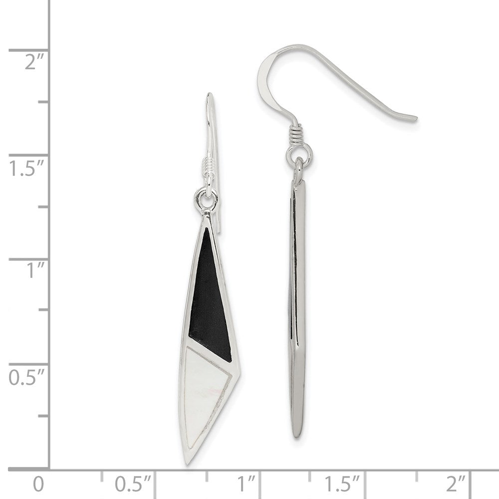 QE2726 Sterling Silver Polished Onyx & Mother of Pearl Dangle Earrings