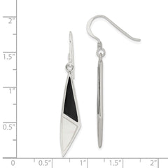 QE2726 Sterling Silver Polished Onyx & Mother of Pearl Dangle Earrings