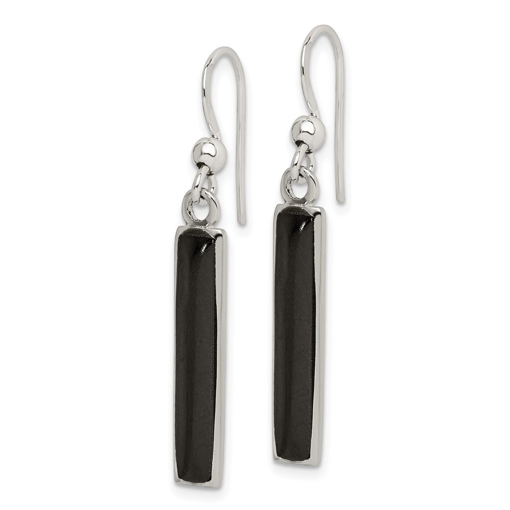QE2728 Sterling Silver Polished Onyx Bar Dangle Earrings