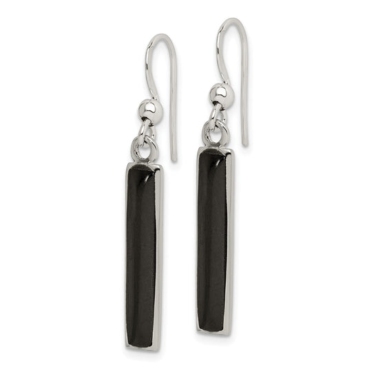 QE2728 Sterling Silver Polished Onyx Bar Dangle Earrings