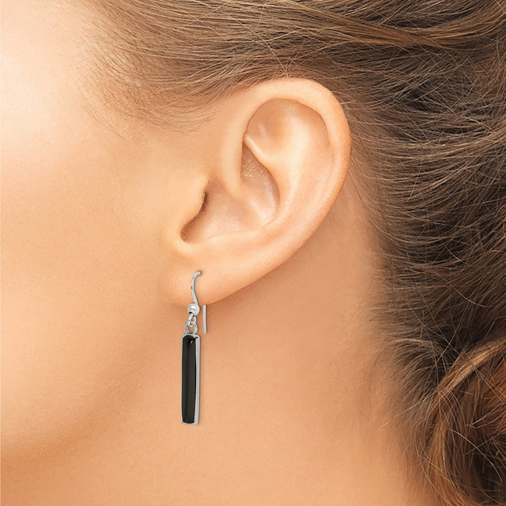 QE2728 Sterling Silver Polished Onyx Bar Dangle Earrings