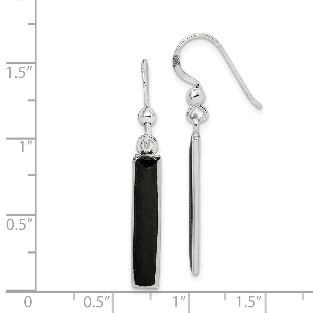 QE2728 Sterling Silver Polished Onyx Bar Dangle Earrings