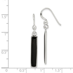 QE2728 Sterling Silver Polished Onyx Bar Dangle Earrings