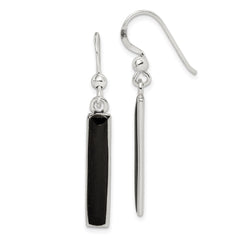 QE2728 Sterling Silver Polished Onyx Bar Dangle Earrings