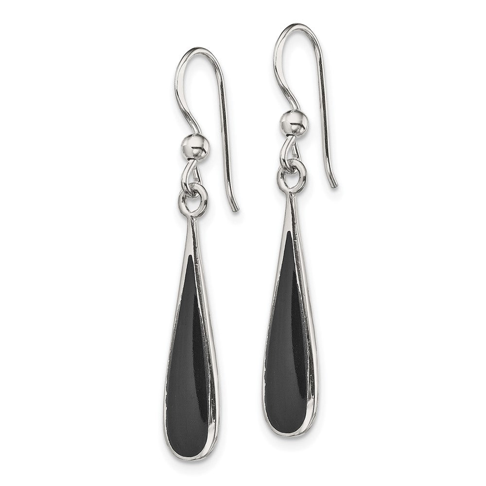 QE2738 Sterling Silver Polished Onyx Teardrop Dangle Earrings