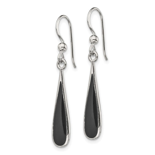 QE2738 Sterling Silver Polished Onyx Teardrop Dangle Earrings