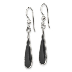 QE2738 Sterling Silver Polished Onyx Teardrop Dangle Earrings