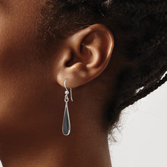 QE2738 Sterling Silver Polished Onyx Teardrop Dangle Earrings