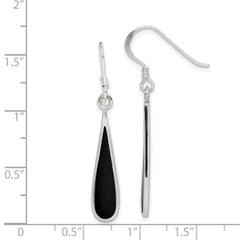 QE2738 Sterling Silver Polished Onyx Teardrop Dangle Earrings