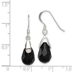 QE2894 Sterling Silver Polished Faceted Onyx Teardrop Dangle Earrings