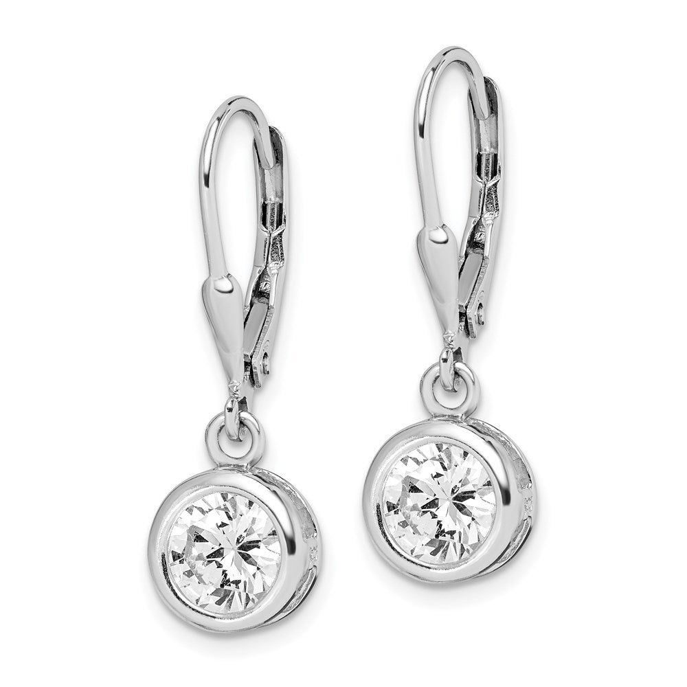 QE292 Sterling Silver Rhodium-plated Polished Round 7mm CZ Leverback Earrings