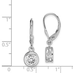QE292 Sterling Silver Rhodium-plated Polished Round 7mm CZ Leverback Earrings