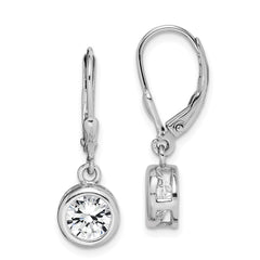 QE292 Sterling Silver Rhodium-plated Polished Round 7mm CZ Leverback Earrings