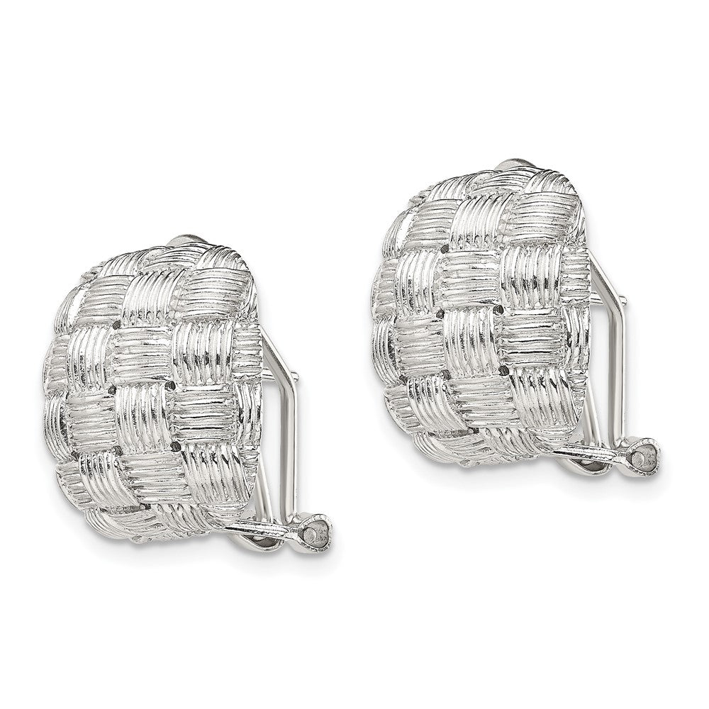 QE2932 Sterling Silver Rhod-pltd Polished Woven Square Omega Back Earrings
