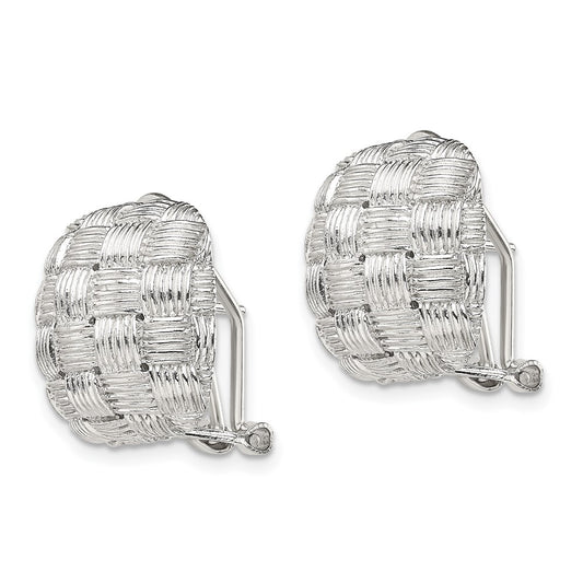 QE2932 Sterling Silver Rhod-pltd Polished Woven Square Omega Back Earrings