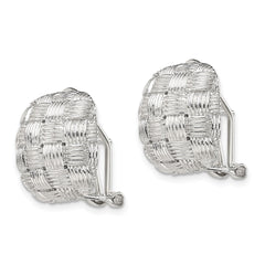 QE2932 Sterling Silver Rhod-pltd Polished Woven Square Omega Back Earrings
