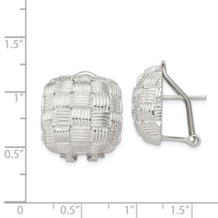 QE2932 Sterling Silver Rhod-pltd Polished Woven Square Omega Back Earrings